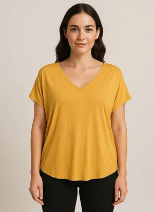 White House Black Market Jetsetter Mustard Tee XL V-Neck NWT thumbnail 1