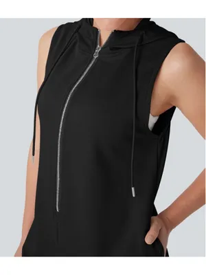 Halara Hooded Sleeveless Zipper Casual Jumpsuit with Pockets Size XL Black thumbnail 5
