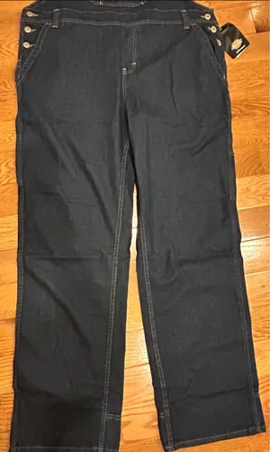 Dickies dark-wash loose straight- baggy leg fit denim carpenter bib overalls,XS thumbnail 7