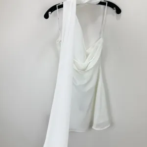 Lulus Isloda Ivory One-Shoulder Backless Sash Mini Dress with Scarf Small NWT thumbnail 12