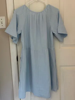 NWT!! Old Navy Crinkle Gauze Flutter-Sleeve Mini Swing Dress in Light Blue thumbnail 8