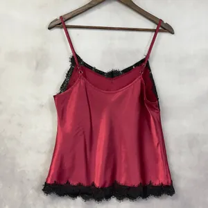 Satin Lace Trim Cami Tank‎ Top Women Large Red Black Coquette Romantic Goth Y2K thumbnail 2