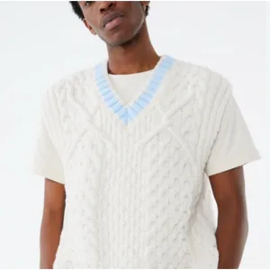 Jaded London Ecru Knitted Vest Cable Knit Preppy Tennis Streetwear‎ Size Large thumbnail 1