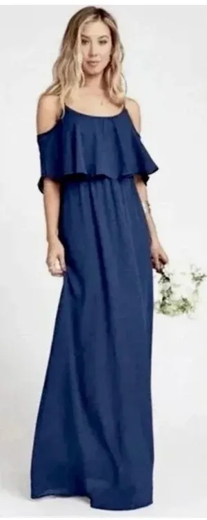 Show Me Your Mumu Caitlin Ruffle Maxi Dress in Rich Navy Crisp Blue Size XS thumbnail 1