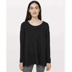 Lululemon Shirt Women's Sz 6 Hit Unwind Long Sleeve Black Rulu Lycra #JJJ10-4 thumbnail 8
