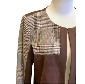 Calvin Klein Plaid Suede Jacket Topper Trench Coat Lined Preppy Brown Tan thumbnail 4