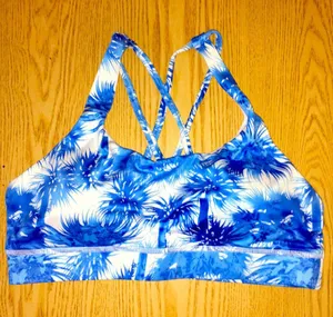 New Women’s Blue Palm Trees Sports Bra Removable Padding Size Large thumbnail 1