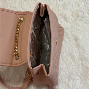 Quilted Pink Backpack with Gold Chain thumbnail 3