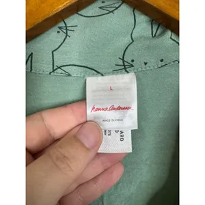 Hanna Andersson Pajamas L Green Bunny Rabbit Modal Button Down Pant Set Womens thumbnail 4