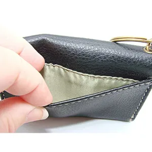 Small Wallet Key Ring Purse Charm Black Card Holder Leather Credit Cards Pocket thumbnail 8