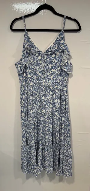 Miami Blue and White Floral Grecian Ruffle Midi Dress‎ thumbnail 1