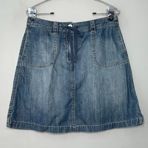 Talbots Denim Skirt Size 10 Blue Jean Drawstring 100% Cotton Short A-line Casual thumbnail 1