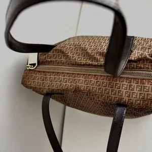 Authentic Fendi Zucca Monogram Tote Bag Brown Nylon Leather Zipper vintage thumbnail 6