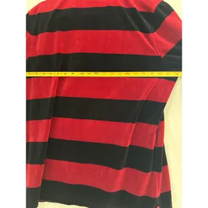 Lauren Ralph Lauren Red Black‎ Striped Velour Quarter Zip Pullover Sweater XL thumbnail 9