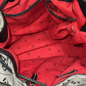Dooney & Bourke Signature DB Monogram Drawstring‎ Bucket Shoulder Bag Black Gray thumbnail 9