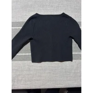 Wild Fable Black Ribbed Button Up Cropped‎ Cardigan Sweater Womens Small thumbnail 6