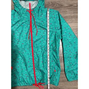Columbia Womens Windbreaker L Teal Pink Geometric Full Zip Hooded Jacket Rain thumbnail 6