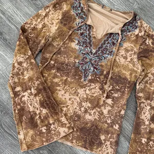 Y2K vintage boho western Gypsy fairy bell sleeve top brown tan small thumbnail 1