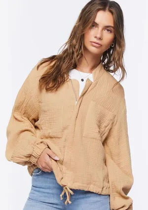 Cotton Crinkle Knit Bomber Jacket Size M thumbnail 4