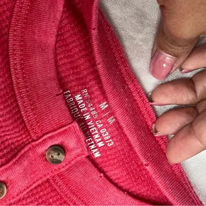Aerie Henley thermal women’s M red waffle knit distressed neckline long sleeve thumbnail 16