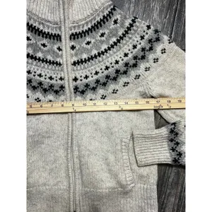 LL Bean Fair Isle PET 100% LambsWool Zip Up Sweater Jacket Nordic‎ Size Small thumbnail 7