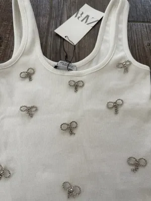Zara rhinestone bow jewel ribbed tank top thumbnail 2