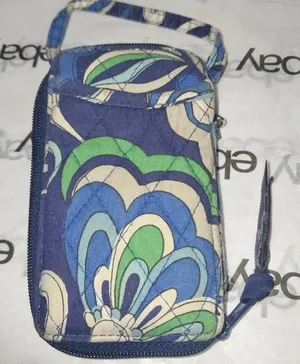 Vera Bradley Blue Green Floral Zip-ID Coin-Purse Wristlet thumbnail 1