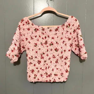NWOT Free People Pink Floral Rosie Posie Smocked Cropped Y2K Feminine Top S thumbnail 7