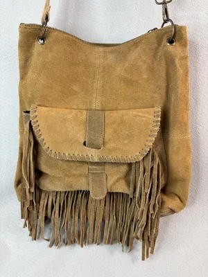 EARTHBOUND Hippie Boho Tan Suede Fringe Hobo Crossbody thumbnail 2