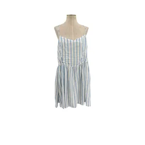 Aerie Love Of Linen Stripe Mini Dress Smocked Back Blue White NWT‎ XL thumbnail 3