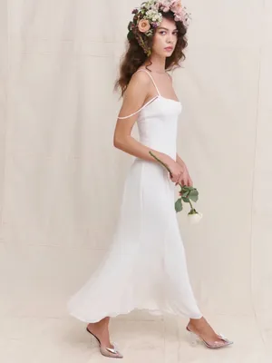 Reformation Portofino Ivory Off-Shoulder Slip Midi Dress Size 4 thumbnail 4