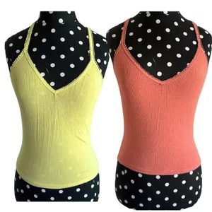 5/$35 Destined Womens Tank Tops 2 Sz S M Peach Light Yellow Ribbed Knit Cropped thumbnail 2