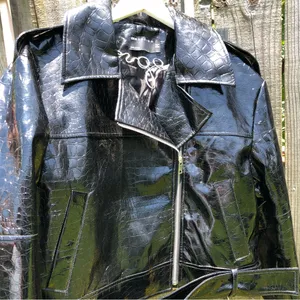Asos Black Patent Leather Embossed Jacket Moto Style 12 thumbnail 3