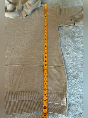 Women’s Cozy Beige Cowl Neck Sweater with Black Elbow Patches Size Large thumbnail 3