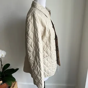 Burberry Classic Diamond Quilted Riding Jacket Tan Plaid Lining Preppy Small thumbnail 2