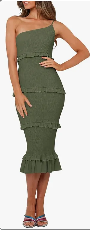 PRETTYGARDEN Woman summer midi body con dresses one shoulder thumbnail 1