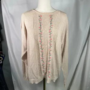 Cottage Essentials Embroidered Floral‎ Sweater Beige Ramie Cotton M Vintage thumbnail 15