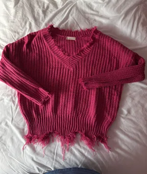 Altar’d State Pink Distressed V-Neck Sweater Size XS thumbnail 1