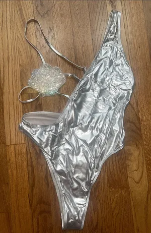 Amazon Women’s Silver One-Piece Swimsuit  - Shiny Metallic NEW thumbnail 1