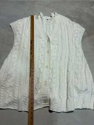 Free people Cream Cable Knit Button-Front tunic sweater dress large thumbnail 5