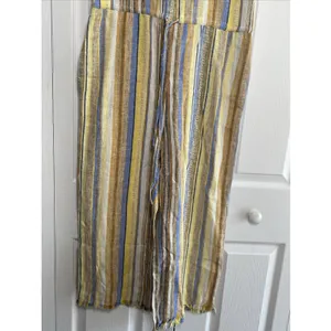 DREW Anthropologie Medium Lemon Cole Linen Yellow Striped Jumpsuit Raw Hem‎ thumbnail 3
