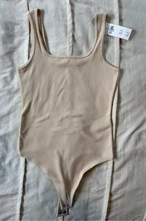 Abercrombie & Fitch Soft AF Beige Ribbed Bodysuit thumbnail 1