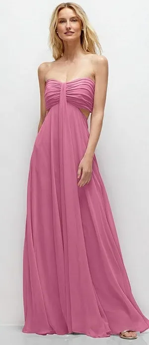 Dessy Collection Strapless Empire Waist Chiffon Gown in Orchid Pink Size 14 NWOT thumbnail 1