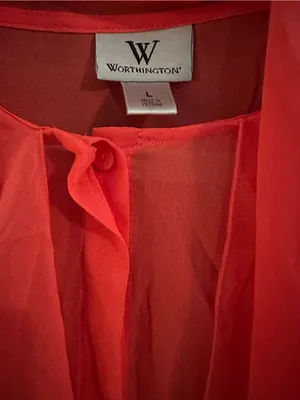 Worthington Coral-Red Sheer Tie-Neck Blouse thumbnail 2