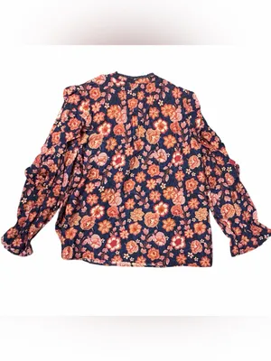 The Pioneer Woman XL Floral Pleated Ruffle Henley Blouse Boho NWT thumbnail 5