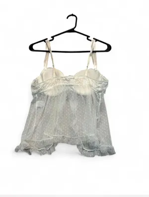 Linea Donatella White polka dot lace babydoll top with bow detail, size M. Nylon & polyester with ruffled hem. #fairycore #coquette thumbnail 2