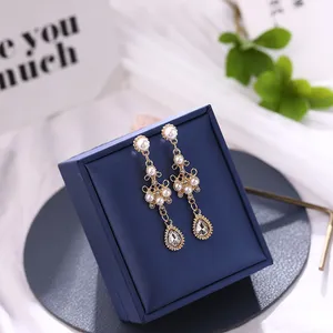 Elegant Pearl Dangle Drop Earrings for Women,Teardrop Shape Crystal Earrings thumbnail 3