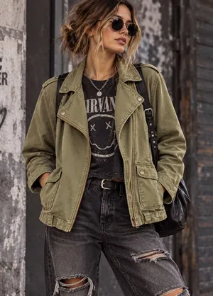 Y2K Forever 21 Canvas Utility Coat Sz S Olive Grunge Military Indie Sleaze Zip thumbnail 1