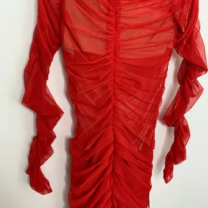 Miss Circle Jimena Red Ruched Mesh Long Sleeve Dress Womens New Medium thumbnail 3