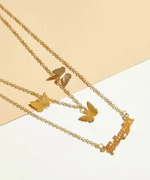 Gold Butterfly Necklace Set thumbnail 2